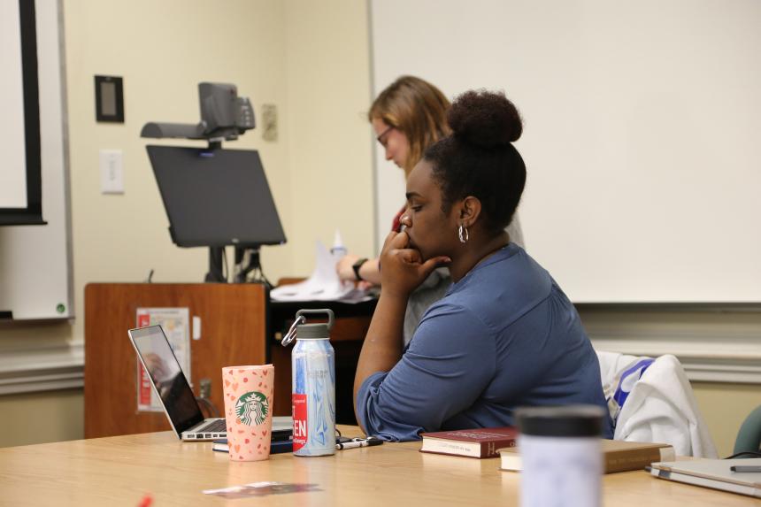 Student viewing their notes in a laptop